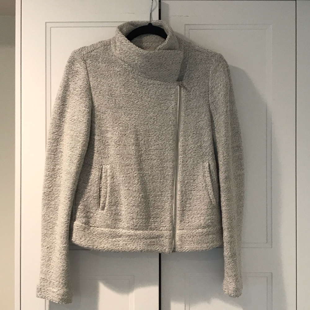 LOFT Cream Textured Asymmetrical Zip Jacket
